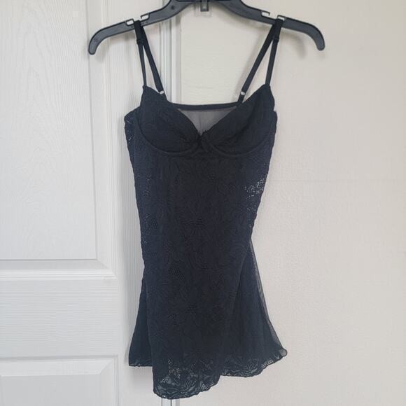 Fredericks of Hollywood Black Teddy Slip Lace Medium Nightie Grunge Whimsygoth - Picture 1 of 16